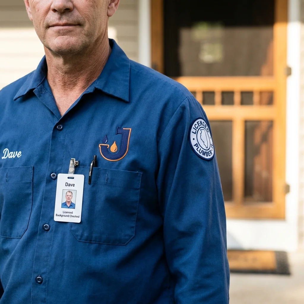 Licensed plumber showing ID badge in Pocola, OK