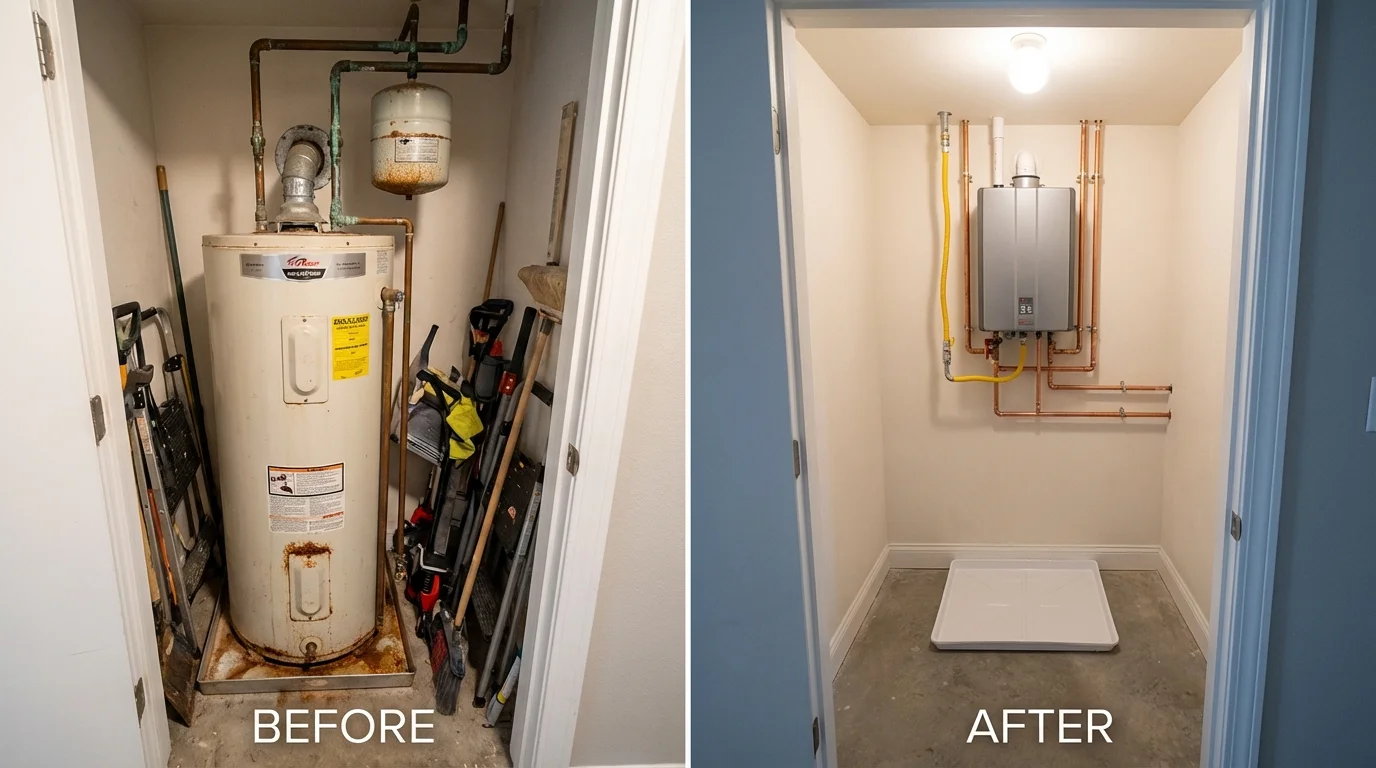 Tank water heater versus wall-mounted tankless unit comparison for Pocola, OK homeowners
