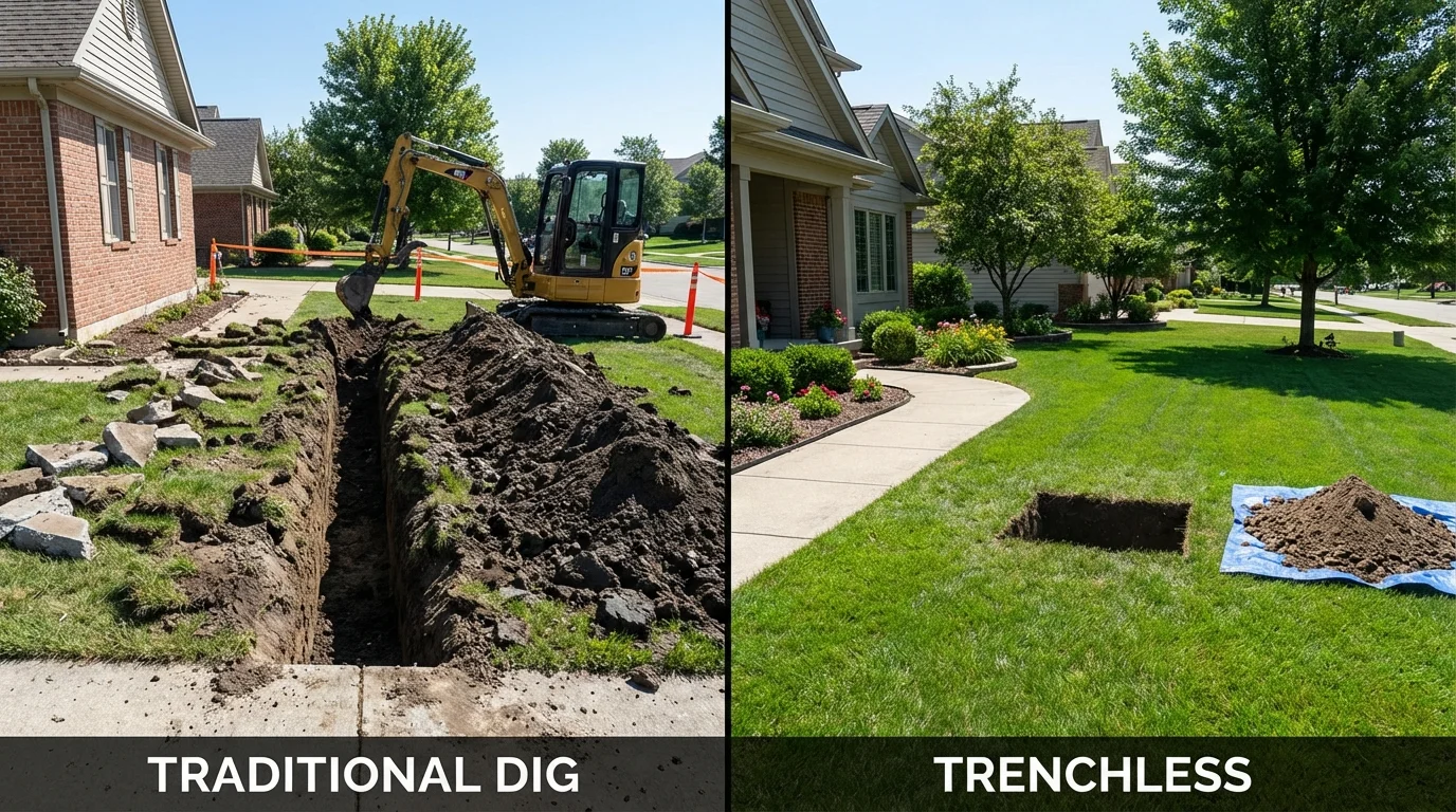 Trenchless sewer repair with minimal yard damage versus traditional excavation in Pocola, OK